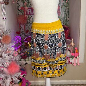 J. Crew Yellow and Black Patterned Pencil Skirt